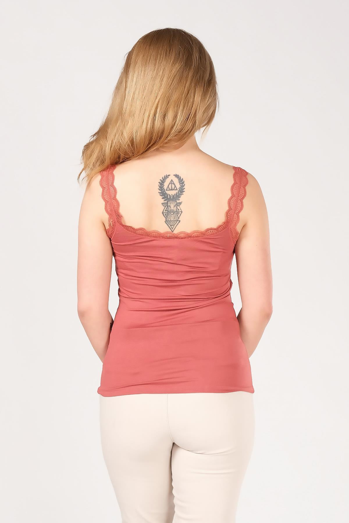 Kadın Dantelli Atlet Kiremit