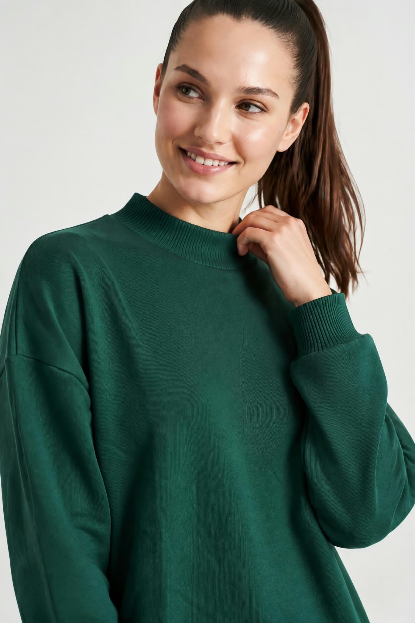 Kadın İki İp Yarım Balıkçı Tunik Sweat Yeşil