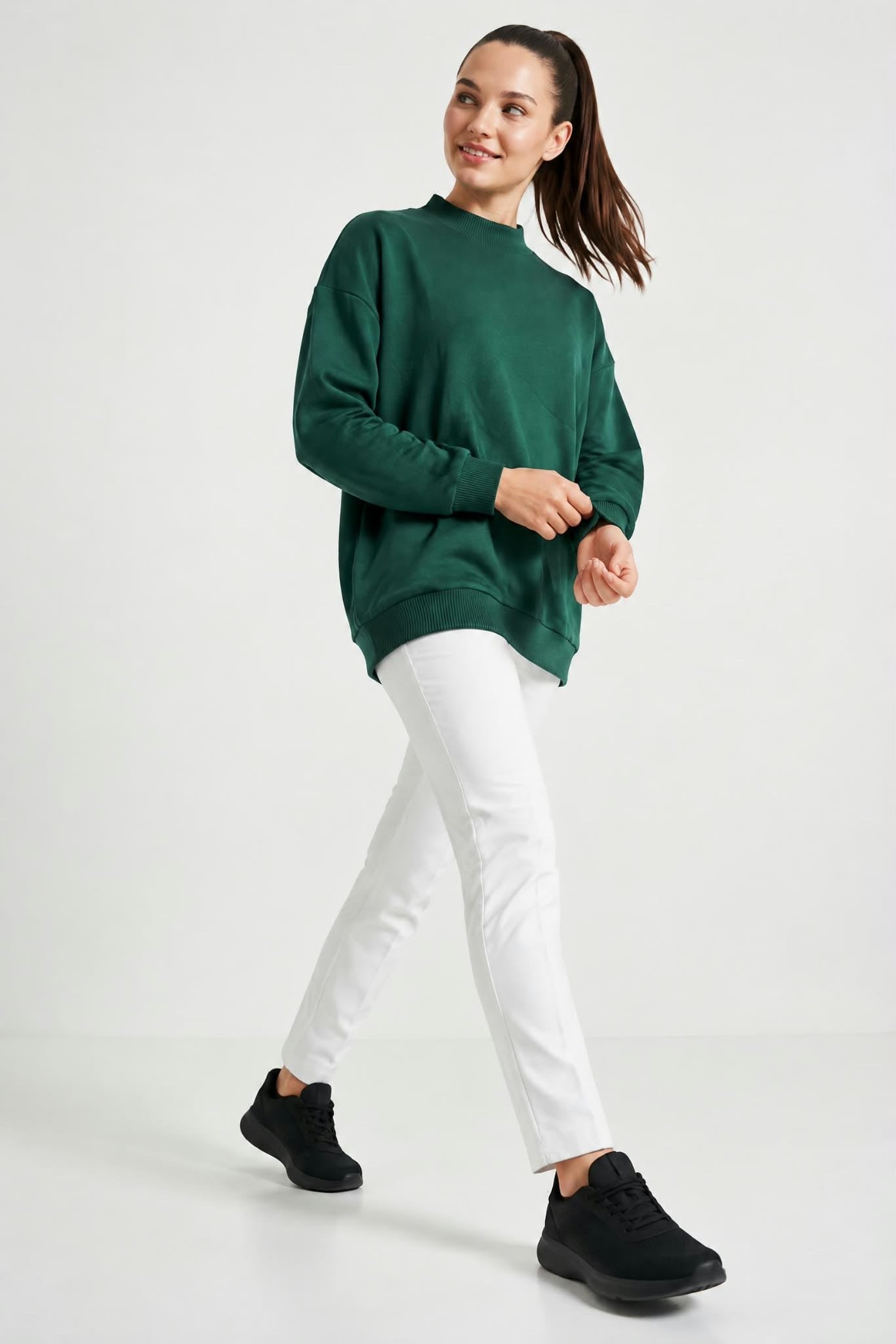 Kadın İki İp Yarım Balıkçı Tunik Sweat Yeşil