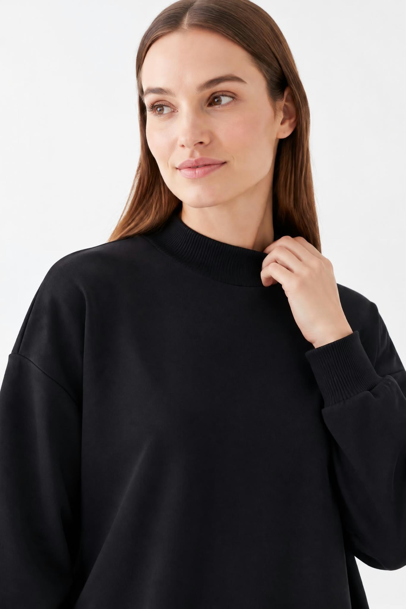Kadın İki İp Yarım Balıkçı Tunik Sweat Siyah