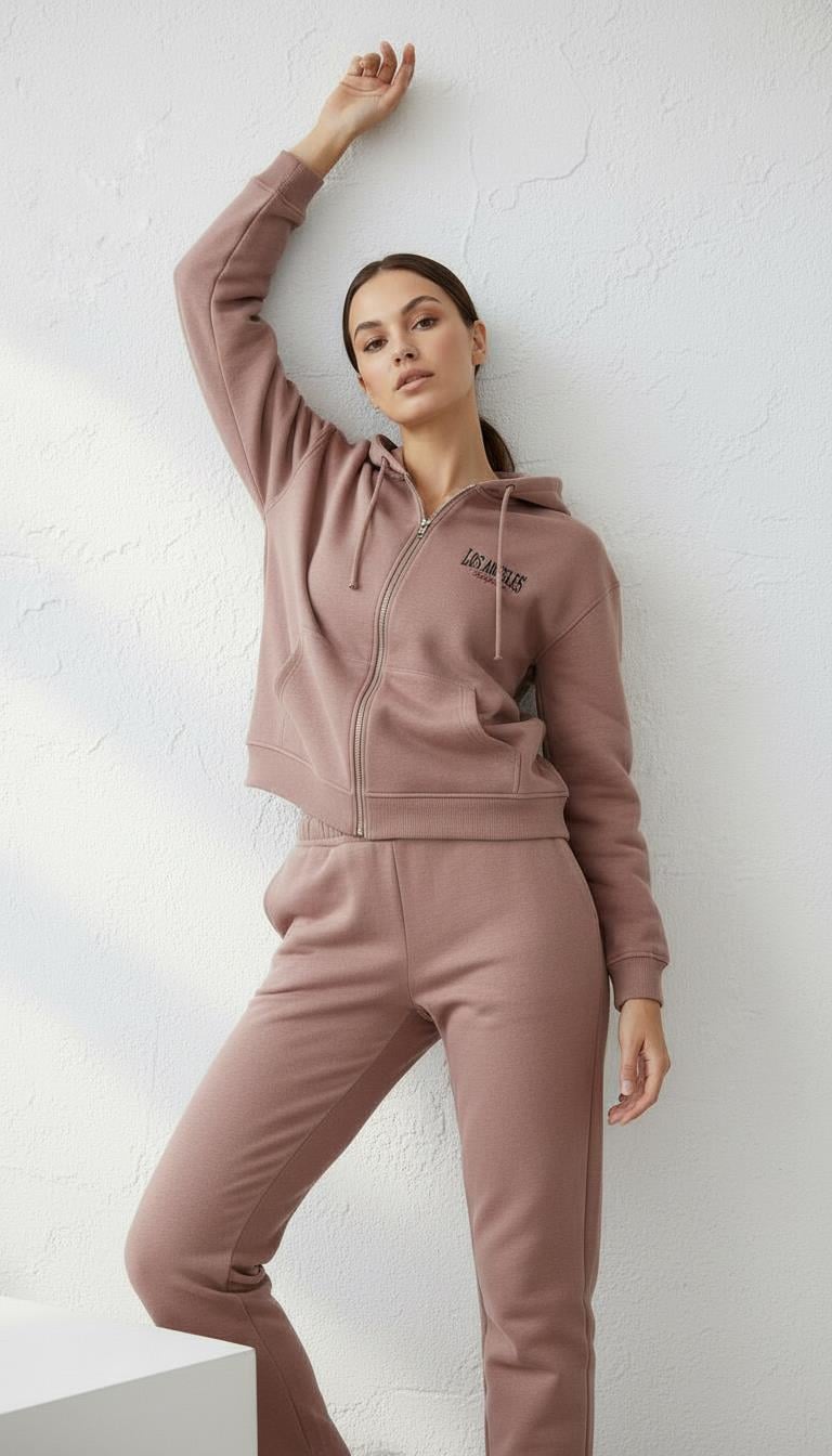 Kadın Kapşonlu Fermuarlı Üç İp Şardonlu Julia Sweatshirt Somon