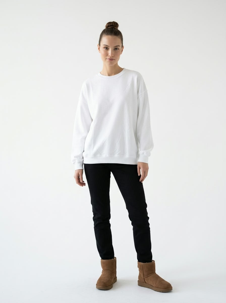 Kadın Oversize İki İp Salaş Sweatshirt Ekru