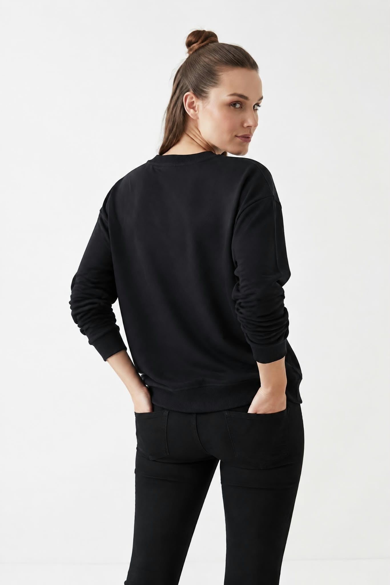 Kadın Oversize İki İp Salaş Sweatshirt Siyah
