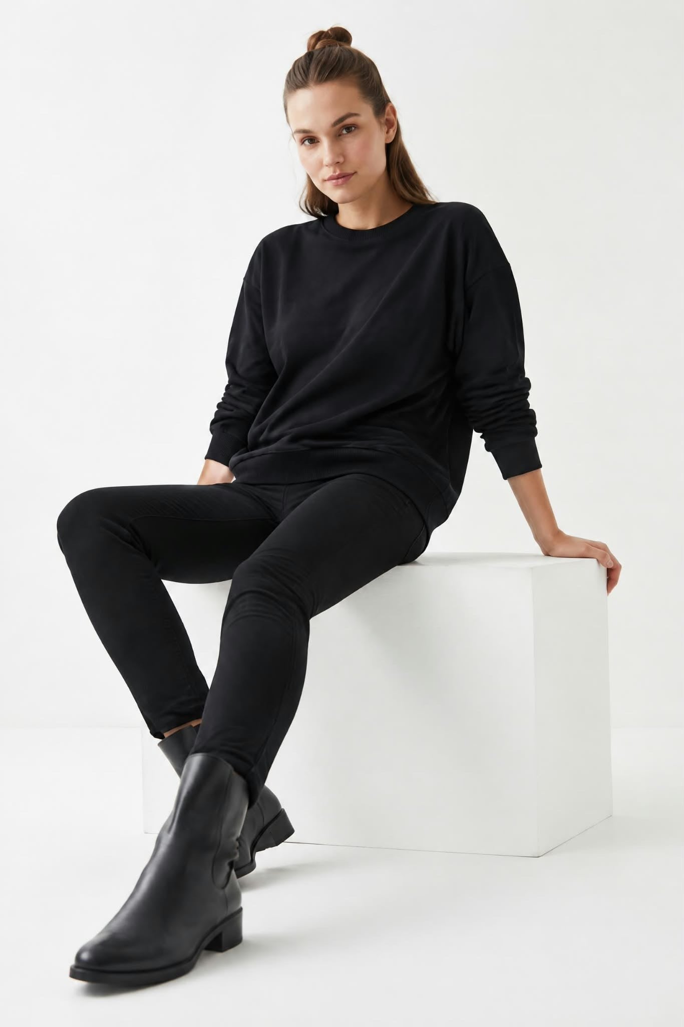 Kadın Oversize İki İp Salaş Sweatshirt Siyah