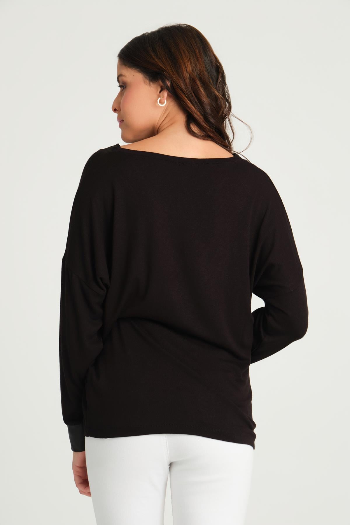 Kadın V Yaka Oversize Bluz Siyah