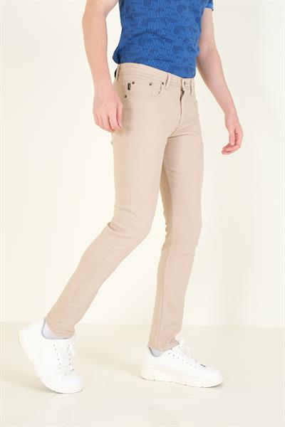 Erkek 5 Cep Slim Fit Kot Pantolon Bej