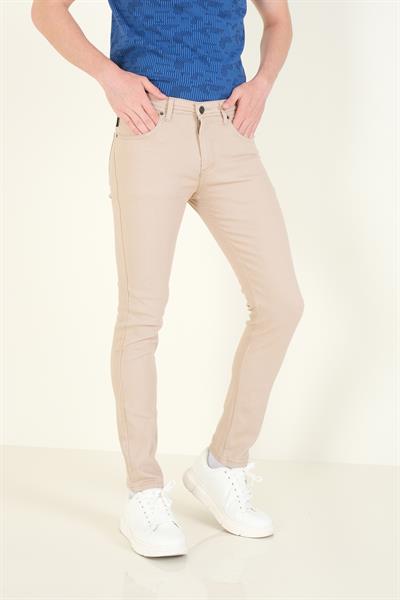 Erkek 5 Cep Slim Fit Kot Pantolon Bej