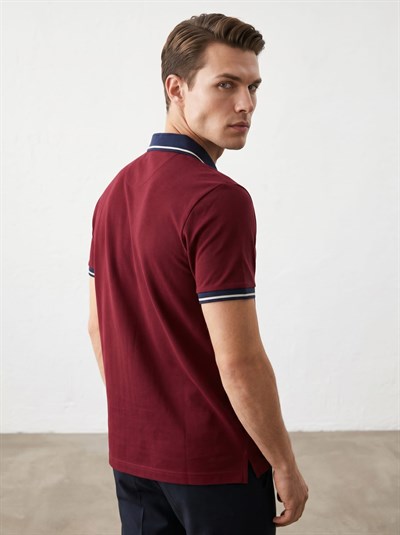 Erkek Baklava Desenli Polo Yaka Tshirt Bordo