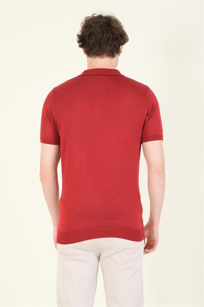 Erkek Çıtçıtlı Desenli Polo Yaka Merserize T-Shirt Bordo