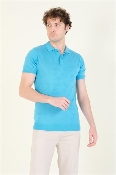 Erkek Çıtçıtlı Desenli Polo Yaka Merserize T-Shirt Mavi
