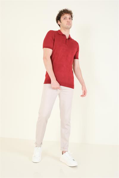 Erkek Çıtçıtlı Desenli Polo Yaka Merserize T-Shirt Bordo