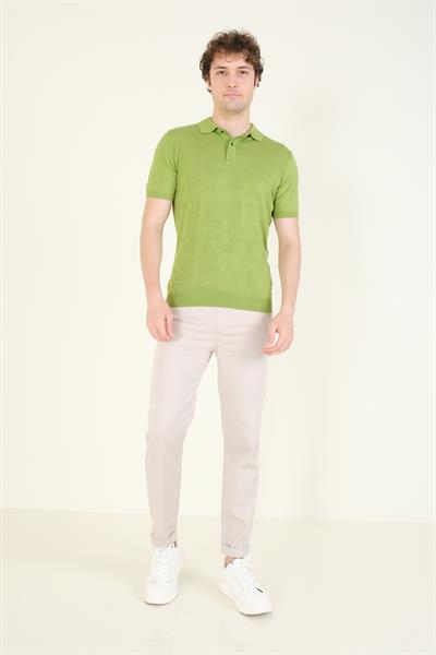 Erkek Çıtçıtlı Desenli Polo Yaka Merserize T-Shirt Yeşil