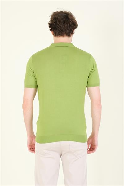 Erkek Çıtçıtlı Desenli Polo Yaka Merserize T-Shirt Yeşil
