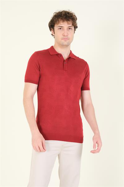 Erkek Çıtçıtlı Desenli Polo Yaka Merserize T-Shirt Bordo