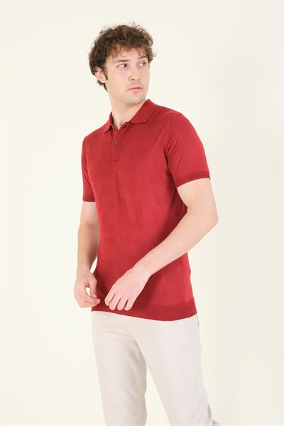 Erkek Çıtçıtlı Desenli Polo Yaka Merserize T-Shirt Bordo