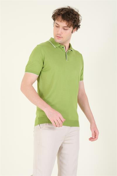 Erkek Çıtçıtlı Yaka Biyeli Merserize T-Shirt Yeşil