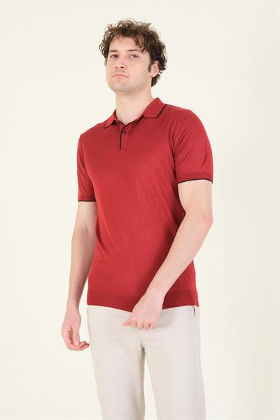 Erkek Çıtçıtlı Yaka Biyeli Merserize T-Shirt Bordo