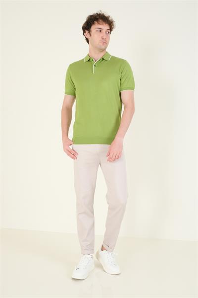 Erkek Çıtçıtlı Yaka Biyeli Merserize T-Shirt Yeşil