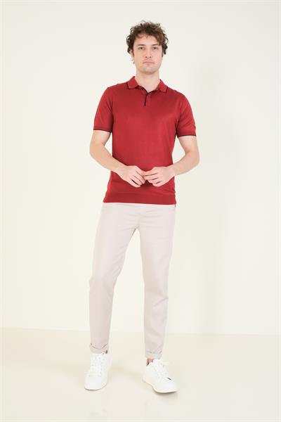 Erkek Çıtçıtlı Yaka Biyeli Merserize T-Shirt Bordo