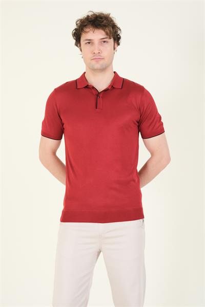 Erkek Çıtçıtlı Yaka Biyeli Merserize T-Shirt Bordo