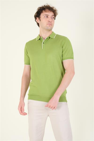 Erkek Çıtçıtlı Yaka Biyeli Merserize T-Shirt Yeşil