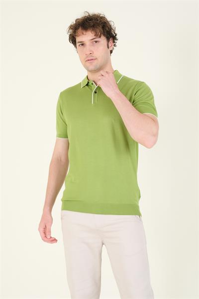 Erkek Çıtçıtlı Yaka Biyeli Merserize T-Shirt Yeşil