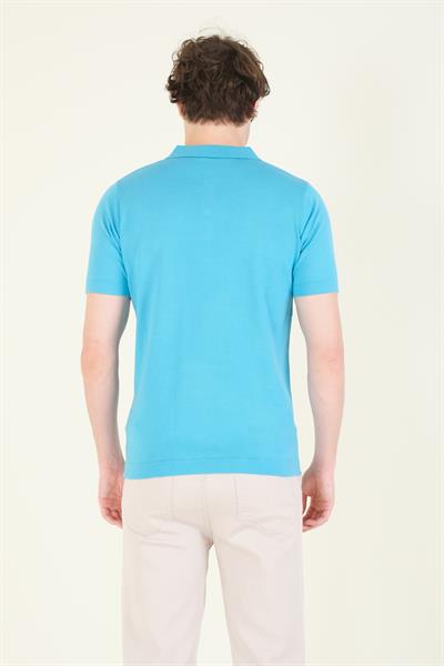 Erkek Çizgili Polo Yaka Merserize T-Shirt Mavi