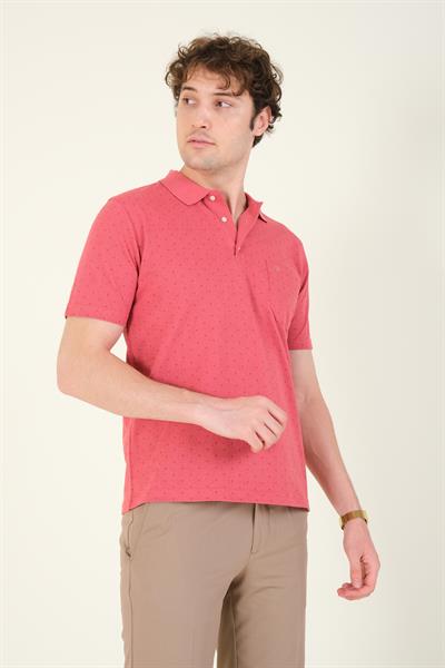Erkek Desenli Cepli Polo Yaka T-Shirt Gül