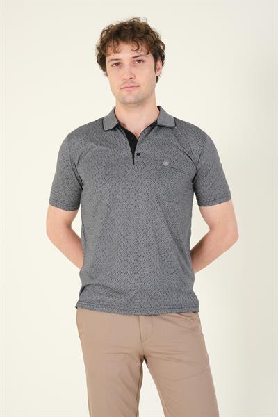 Erkek Desenli Cepli Polo Yaka T-Shirt Siyah
