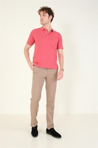 Erkek Desenli Cepli Polo Yaka T-Shirt Gül