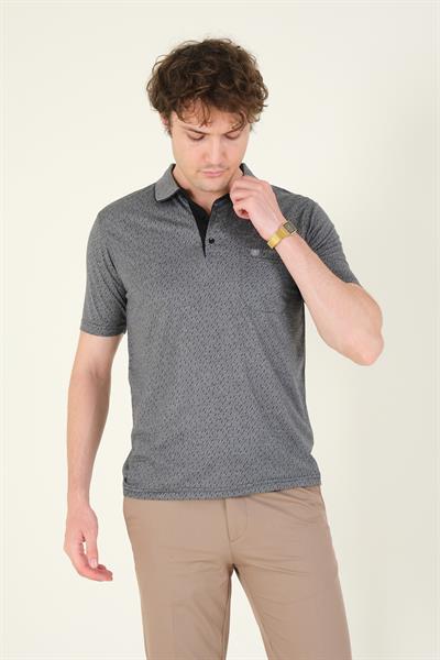 Erkek Desenli Cepli Polo Yaka T-Shirt Siyah