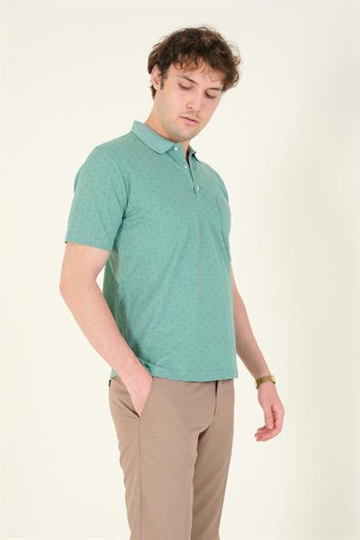 Erkek Desenli Cepli Polo Yaka T-Shirt Mint