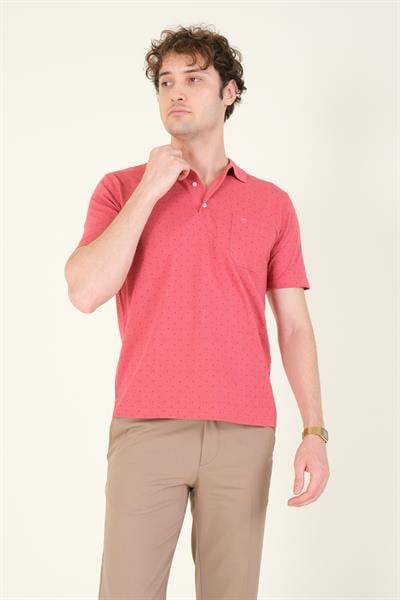 Erkek Desenli Cepli Polo Yaka T-Shirt Gül