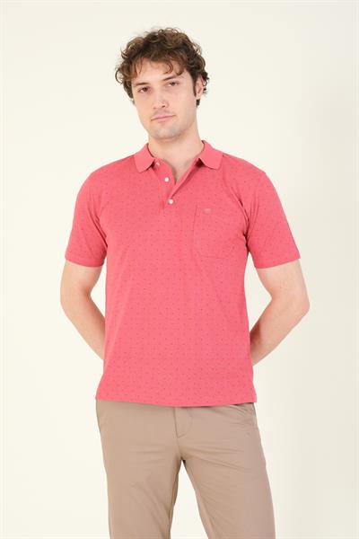 Erkek Desenli Cepli Polo Yaka T-Shirt Gül