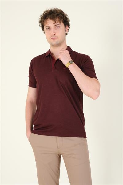 Erkek Desenli Cepli  Polo Yaka T-Shirt Bordo