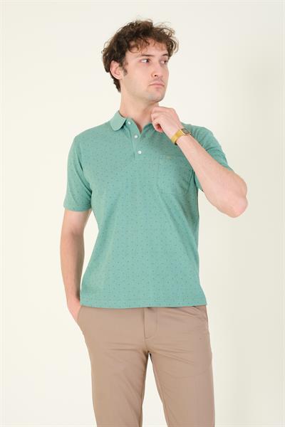Erkek Desenli Cepli Polo Yaka T-Shirt Mint