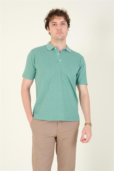 Erkek Desenli Cepli Polo Yaka T-Shirt Mint
