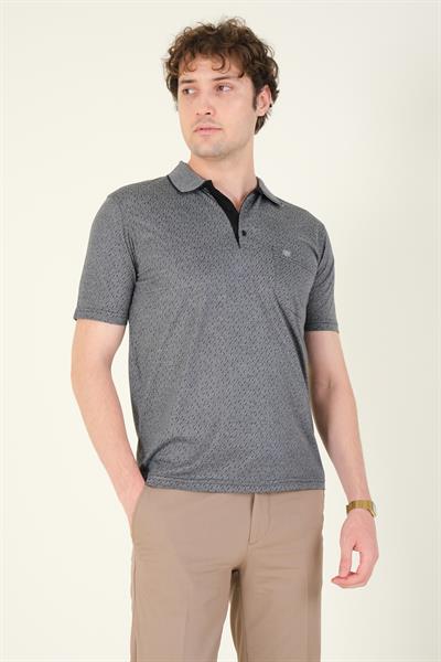 Erkek Desenli Cepli Polo Yaka T-Shirt Siyah