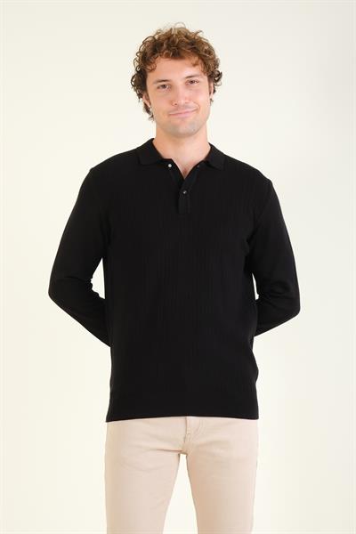Erkek Desenli Polo Yaka Kazak Siyah