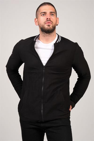 Erkek Dik Yaka Fermuarlı Sweat Siyah
