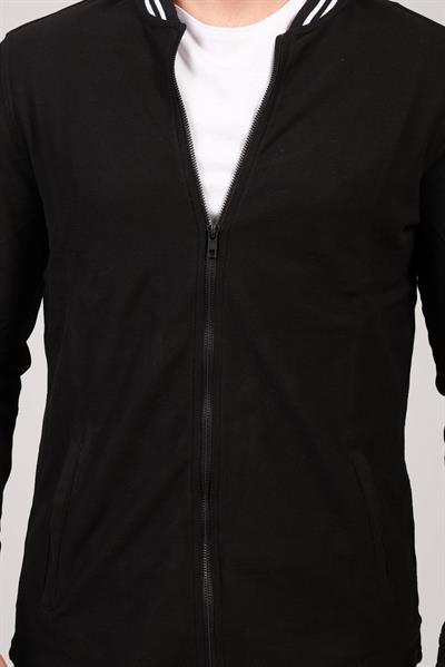 Erkek Dik Yaka Fermuarlı Sweat Siyah