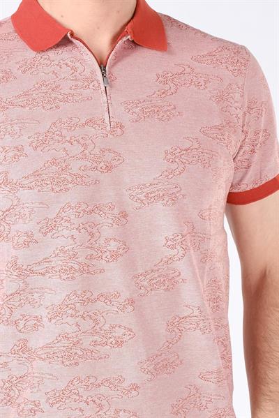 Erkek Fermuarlı Polo Yaka T-Shirt Kiremit