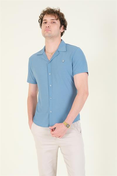 Erkek Gömlek Yaka Düğmeli Dokulu Penye Gömlek Su Yeşili