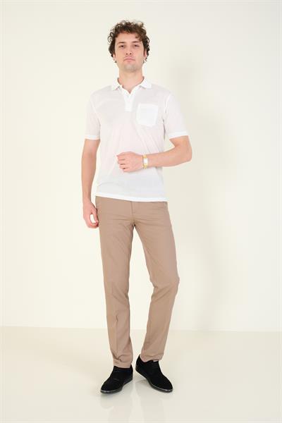 Erkek Jakarlı Cepli Polo Yaka T-Shirt Beyaz