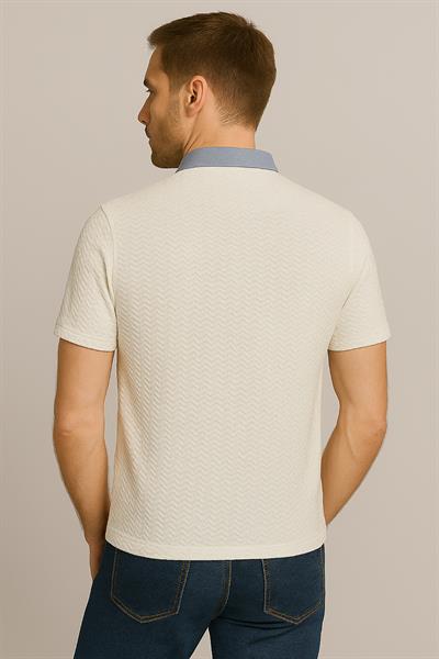 Erkek Jakarlı Süprem Kısakol Gömlek Yaka Tshirt Beyaz