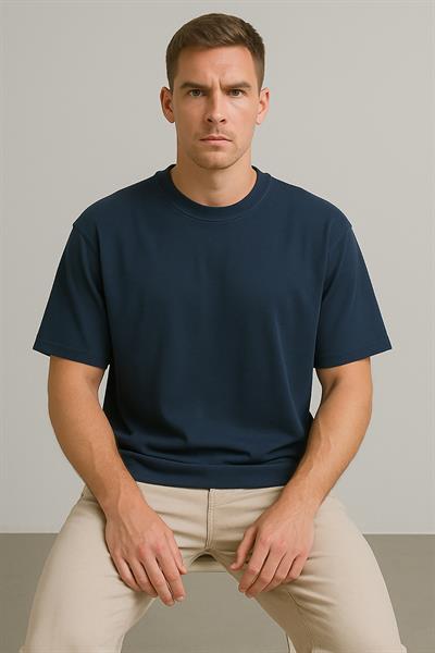 Erkek Kısakol Bisiklet Yaka Tshirt Lacivert