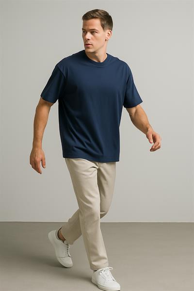 Erkek Kısakol Bisiklet Yaka Tshirt Lacivert