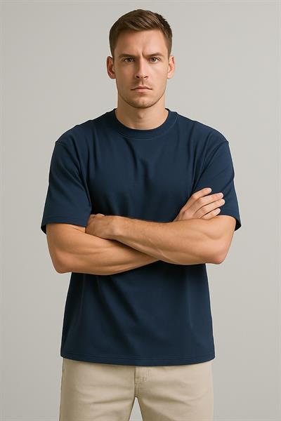 Erkek Kısakol Bisiklet Yaka Tshirt Lacivert