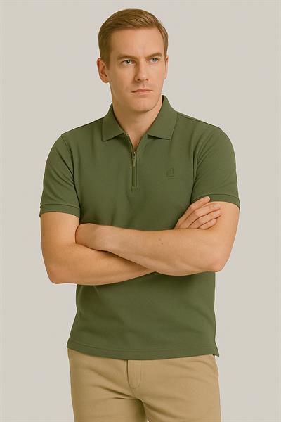 Erkek Kısakol Polo Yaka Fermuarlı Tshirt Haki