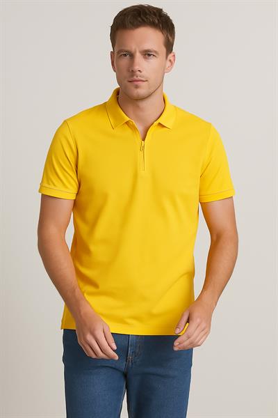 Erkek Kısakol Polo Yaka Fermuarlı Tshirt Sarı